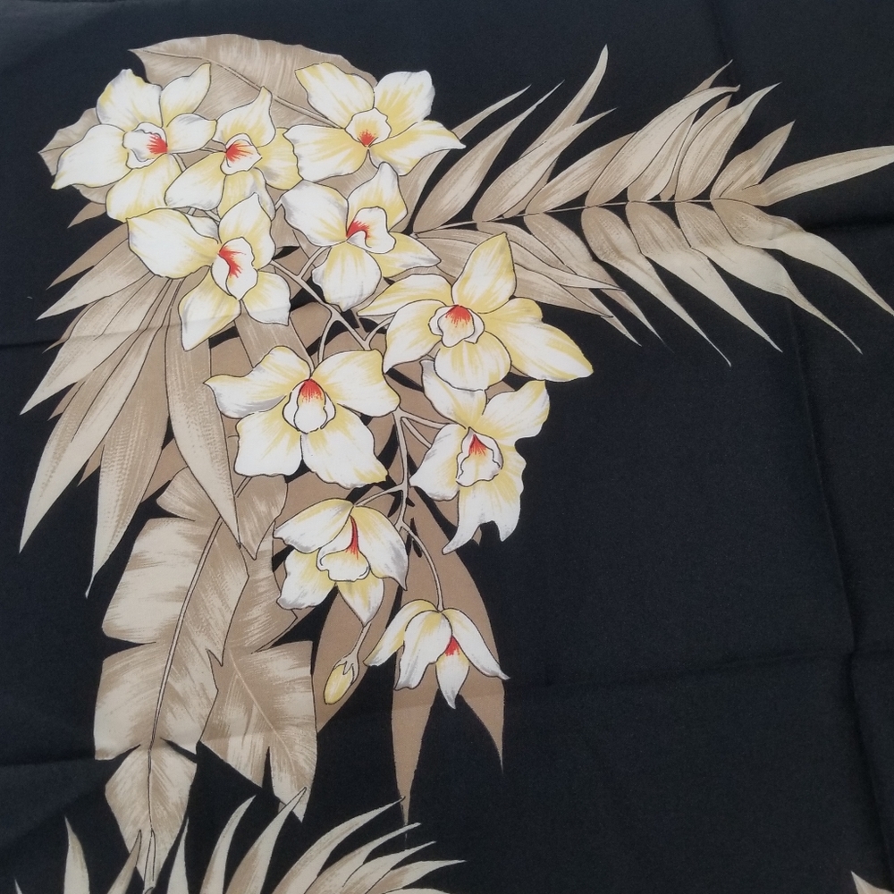 Vintage Olga Greco Tropical Floral Print Black Scarf - Picture 6 of 9